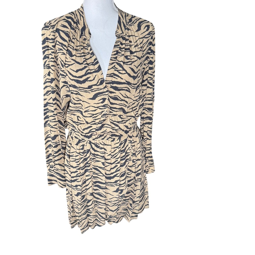 Zadig & Voltaire Rinka Tiger Dress Animal Print V-Neck Long Sleeve Mini Tan GUC